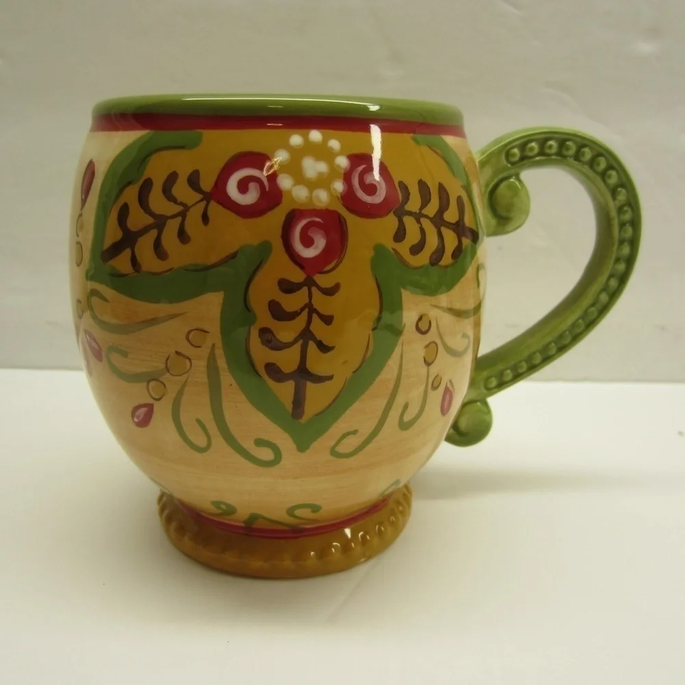 Pier‎ 1 Imports: Hand-Painted Whimsical Juliana Earthenware Coffee Tea Mug Cup